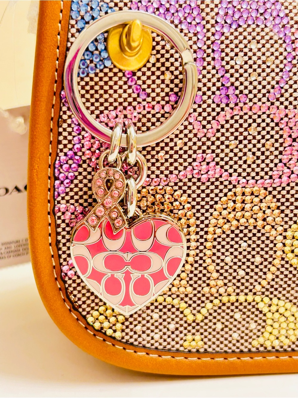 NWOT RARE Coach Y2K Cancer Awareness Heart Photo Keychain/ Bag Charm - Picture 3 of 14